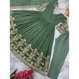 Conjuntos de diseñador para mujer, elegante vestido de fiesta Anarkali con Pent y Dupatta, exquisito atuendo de fiesta - Product Image 5