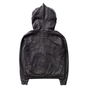 Blouson moto zippé à capuche en fausse fourrure noire pour homme, coupe classique, coupe-vent, doublure polaire, hiver - Product Image 3