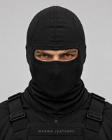 Manwa Leathers Cagoule tactique noire en cuir pour le ski