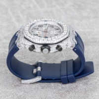 Montre-bracelet de luxe personnalisée en quartz avec moissanite VVS, cadran rond en verre bleu 20 mm, bracelet en caoutchouc, style Hip Hop, cadeau de créateur de mode