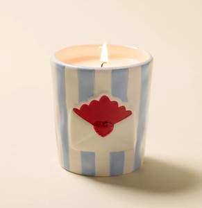 Striped Love Motif Ceramic <b>Candle</b> Vessel Thick Wall Heat Resistant Smooth Gloss Finish Luxury Reusable Home Decor - Product Image 2