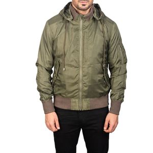 <b>Men's</b> Olive Green <b>Hooded</b> Bomber Jacket Zipper Closure Casual Autumn <b>Coat</b> - Product Image 1