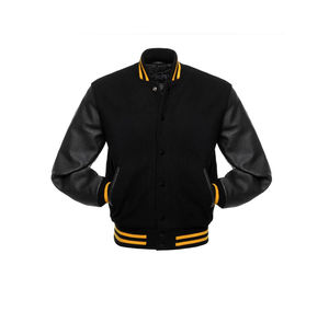 Veste de Baseball Professionnelle en Laine Noire et Manches en Cuir pour l'Hiver - Fabricant de Vestes Universitaires en Gros - Product Image 2