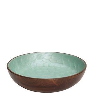 Juego de Tazones Grandes de Madera para Servir, Color Verde Brillante, con Incrustaciones de Esmalte, para Frutas y Ensaladas, Decoración de Mesa - Product Image 1