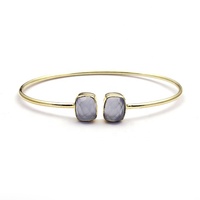 Bracelet élégant et mignon en calcédoine et chrysoprase, plaqué argent/or, forme rectangulaire, ouvert sur le devant, fait main, cadeau, idéal pour les fêtes