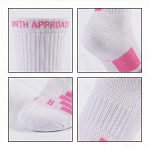 White Crew Athletic <b>Socks</b> With Pink Logo Breathable <b>Running</b> <b>Socks</b> For Adults Summer Season - Product Image 4