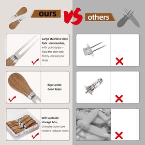Set di 8 Pezzi (4 Paia) di Supporti per Pannocchie con Grande Manico in Legno e Forchette in Acciaio Inossidabile, Ottima Presa, Set di Spiedini per Barbecue - Product Image 4