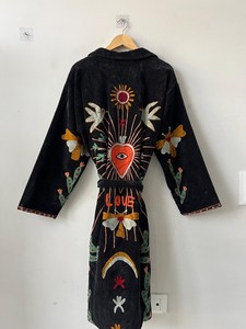 เสื้อเบลเซอร์ปักลายกำมะหยี่สไตล์ซูซานีสำหรับผู้หญิง ลายดอกไม้ นก กระบองเพชร แบบเปิดด้านหน้า เสื้อคลุมสไตล์โบฮีเมียน สำหรับฤดูใบไม้ร่วงและฤดูหนาว - Product Image 2