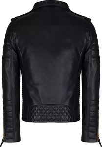 <b>Men</b>’s Black Leather Cafe Racer Quilted <b>Biker</b> <b>Jacket</b> - Product Image 2