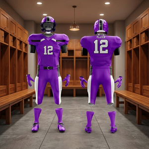 Custom Purple And <b>White</b> Digital Sublimation American Football Uniform Set,Including a Jersey, Pants, helmet, gloves, and <b>socks</b> - Product Image 4