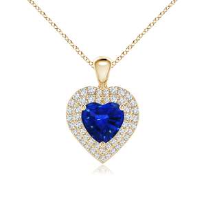 จี้ทองคำแท้ 14K น้ำหนัก 4.39 กรัม ขนาด 5 มม. ประดับไพลินสีน้ำเงิน 0.4 กะรัต พร้อมเพชร 0.39 กะรัต ทรงดับเบิ้ลฮาโล สวยงาม โรแมนติก เหมาะเป็นของขวัญสำหรับเธอ - Product Image 1