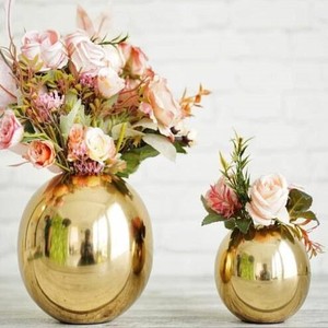 Luxury Home Decor Gold Metal Vase Set Modern Flower Arrangement Centerpiece for Living Room Console <b>Table</b> Display - Product Image 2