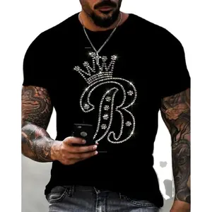 Nuevo diseño de camisetas Casual Hip Hop de manga corta calavera taladro caliente hombres Ropa Camisetas cuello redondo Rhinestone camiseta Y2K