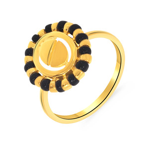 Designer Gold Plated Black Beaded Circular <b>Adjustable</b> <b>Ring</b> for Women Protective Fashion Finger <b>Ring</b> - Product Image 1