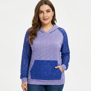 Sudadera con Capucha para Mujer, Diseño Color Block con Detalle de Encaje, Tejida, Manga Larga, Transpirable, Ropa Casual de Otoño, Venta al Por Mayor - Product Image 6