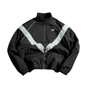 Trendy Custom Nylon Windbreaker <b>Jacket</b> OEM Private Label Men's <b>Jackets</b> Black Sporty <b>Racer</b> Windbreaker With Reflective Panel Bulk - Product Image 5