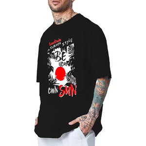เสื้อยืดโอเวอร์ไซส์สีดำสำหรับผู้ชาย พิมพ์ลาย "Be Your Own Sun" แขนสั้น คอกลม สไตล์ลำลอง ผ้าคอตตอนเจอร์ซีย์ ทรงพอดีตัว - Product Image 3