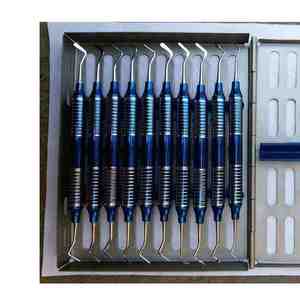 Ensemble de 10 instruments dentaires en composite, manche ergonomique bleu, outils de sculpture en résine avec cassette de stérilisation autoclavable - Product Image 2