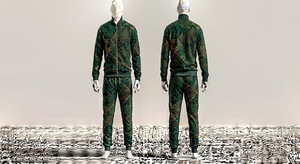Ensemble de survêtement pour homme avec imprimé fougère verte, veste à fermeture éclair intégrale, pantalon de jogging à taille élastique, tenue de sport décontractée assortie - Product Image 2
