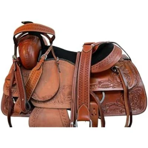 Selle de cheval western artisanale haut de gamme en cuir véritable, décorée de motifs floraux, pour la randonnée et le ranch, équipement équestre confortable et durable - Product Image 3