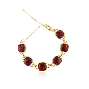 Best selling jewelry mohave ruby <b>copper</b> turquoise cushion shape link <b>bracelet</b> brass 18k gold plated women fashion party <b>bracelet</b> - Product Image 2
