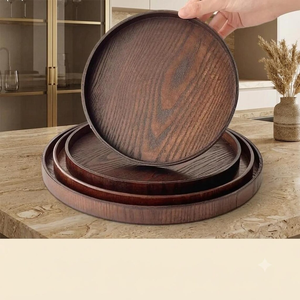 Bandeja Redonda de Madera para Servir con Borde Elevado, Acabado Rústico, Bandeja Decorativa para Exhibir Alimentos, Café y Té - Product Image 1