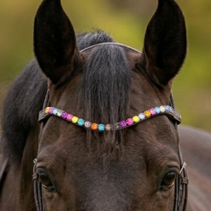 Magnífica Diadema de Cuero Anatómica en Forma de U de 1 Fila Multicolor de Calidad Premium con Adornos Brillantes para Caballo, Accesorios para Brida de Doma - Product Image 3
