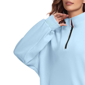 Sweat-shirt à fermeture éclair quart de tour pour femme, en tissu polaire polyester/coton, écologique, avec broderie personnalisée, vente en gros fabricant - Product Image 5