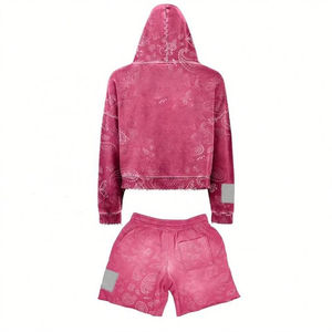 Ensemble sweat-shirt et pantalon de survêtement évasé vintage style streetwear rétro, avec logo brodé personnalisé en patchwork, pour équipes professionnelles - Product Image 2