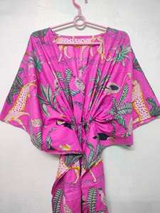 Robe Kaftan en Coton à Imprimé Jungle, Dentelle, Vintage, Longueur Genou, Coupe Évasée, Grande Taille, Style Indien, pour l'Été et le Quotidien - Product Image 6