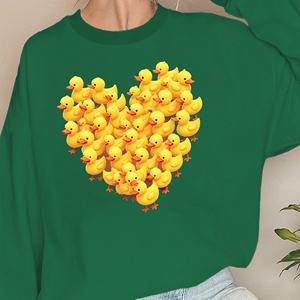 Canards en forme de coeur de dessin animé imprimés sweats pour femmes tissu tricoté décontracté - Product Image 3