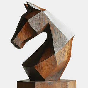 Handmade Wooden Horse Head Figurine Geometric Animal Sculpture Modern Wooden Horse <b>Ornament</b> Rustic Carved Horse Statue Decor - Product Image 1