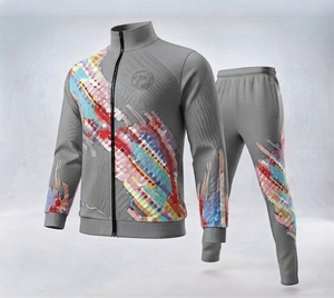 Chándal Deportivo Rojo para Hombre con Estampado Geométrico, Manga Larga, Cuello Alto, Cierre de Cremallera, Corte Regular, Poliéster, Estilo Deportivo Otoñal - Product Image 2