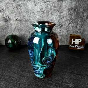 Vase à fleurs en résine époxy fait main, décoration moderne rustique en bois, bleu, taille et logo personnalisables, cadeau de déménagement - Product Image 5