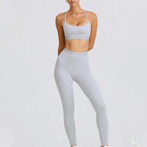 Women's 2-Piece Yoga <b>Set</b> Solid Gray Sports Bra Full-Length Leggings Breathable Spandex Polyester Skinny Fit All Seasons Sporty - Product Image 1