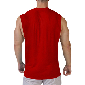Débardeur Homme Rouge Sans Manches Col Rond Uni Tricoté Respirant 100% Coton Décontracté Coupe Musclée Grande Taille 220g - Product Image 5