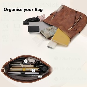 Sac hobo vintage en cuir véritable de haute qualité avec bandoulière, grande capacité, fermeture éclair, pour usage quotidien féminin, marron à rivets - Product Image 4