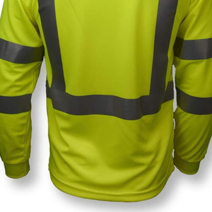 Camisetas de Seguridad de Manga Larga de Secado Rápido, 100% Poliéster, Color Verde Neón, con Franjas Reflectantes - Product Image 6