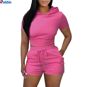 Conjuntos de Ropa Deportiva de Verano para Mujer, Conjuntos de 2 Piezas con Capucha y Manga Corta, Estilo Urbano Personalizado, Sólido, por Encima de la Rodilla, Tendencia en Ventas - Product Image 2