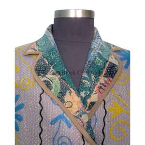 Veste Kantha en Coton 100% de Créateur, Tricotée, Multicolore, Style Ethnique, Broderie, Boutons, Faite à la Main, Vintage, Écologique, Vente en Gros - Product Image 3