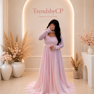 ชุดเดรสทรงเอไลน์แบบอานาร์กาลีสีชมพูหวาน ประดับลูกปัด แต่งลูกไม้ คอเหลี่ยม เอวทรงเอ็มไพร์ ผ้าชีฟอง สำหรับงานอีด สีหวานสดใส เหมาะสำหรับเจ้าสาว - Product Image 1