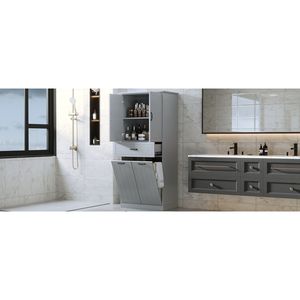 Armoire de rangement de salle de bain grise à deux portes avec tiroir et paniers à linge, meubles pour la maison - Product Image 2