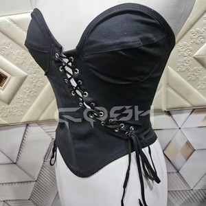 Corsé de Algodón Negro al por Mayor con Varillas de Acero y Triple Detalle de Cordones - Product Image 5