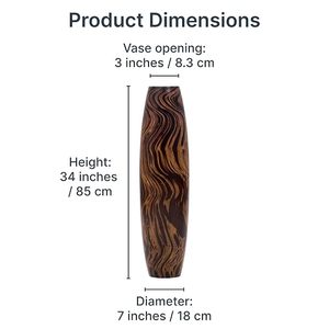 Vase décoratif haut et rond en bois naturel poli, style Art déco, fait main, pour salon, jardin et bureau - Product Image 3