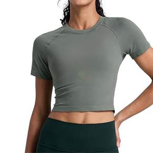 T-shirt de sport noir personnalisé pour femme, col rond, super extensible, pour la gym, le fitness, l'entraînement, vêtements de sport, coupe ajustée, séchage rapide, hauts de yoga - Product Image 6