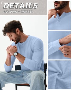 Camisa Henley de punto gofrado para hombre Warpro, manga larga, transpirable, térmica, informal, con botones, ropa al por mayor OEM para hombre - Product Image 3
