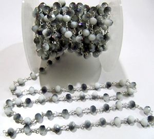 Shaded Grey Moonstone Rondelle 6 mm Briolette Faceted Beaded <b>Rosary</b> Chain Sold Per Foot - Product Image 5