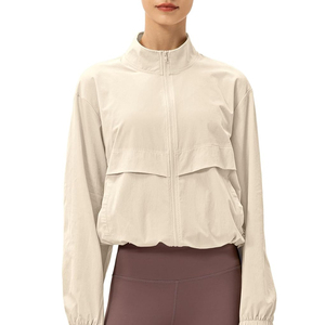 Chaqueta Ligera de Mujer, con Cierre, Cuello Alto, Corta, de Color Sólido, para Todas las Temporadas, Ropa de Exterior - Product Image 1