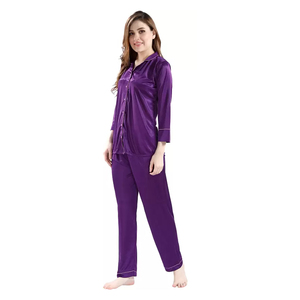 Ensemble pyjama pour femmes en satin 100% soie respirant à manches longues et pantalon long, 2 pièces, automne-hiver - Product Image 1