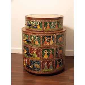 Cesta Redonda para Pan de Madera de Acacia Hecha a Mano - Pintada a Mano en Rajasthani, Venta al Por Mayor - Product Image 2